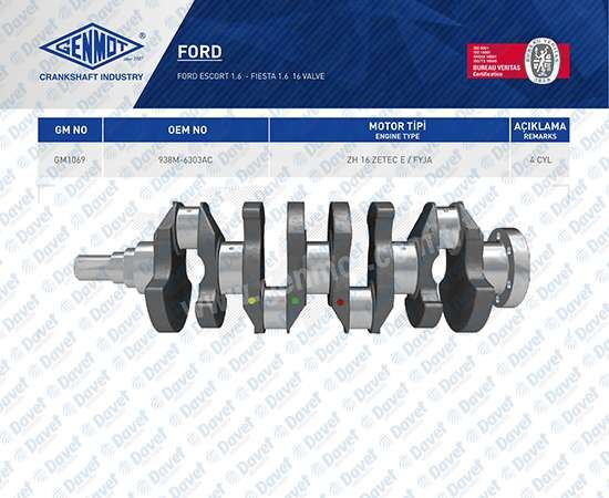 GENMOT GM1069 Krank Mili Ford Escort 1.6 Z-Tech Fiesta 1.6 16v Fyja
